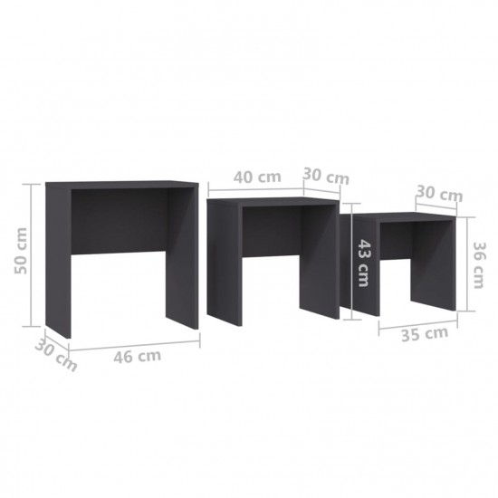 Nesting Coffee Tables 3 pcs Grey Chipboard Nesting Coffee Tables 3 pcs Grey Chipboard