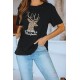 Black Christmas Leopard Elk Letter Tee Black Christmas Leopard Elk Letter Tee
