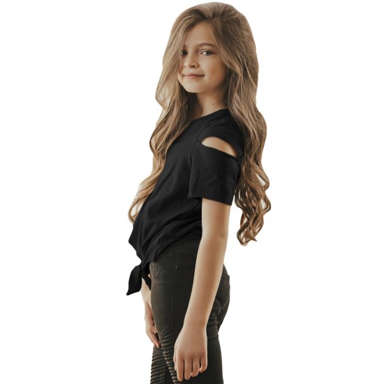 Black Cut Out Shoulder Tie Front Tee Black Cut Out Shoulder Tie Front Tee