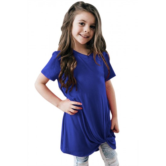 Royal Blue Twist Drape Short Sleeve Tee for Girls Royal Blue Twist Drape Short Sleeve Tee for Girls