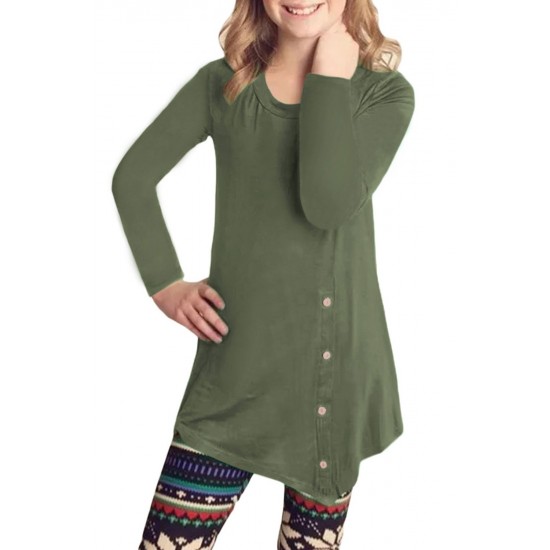 Green Little Girl Long Sleeve Button Tunic Green Little Girl Long Sleeve Button Tunic