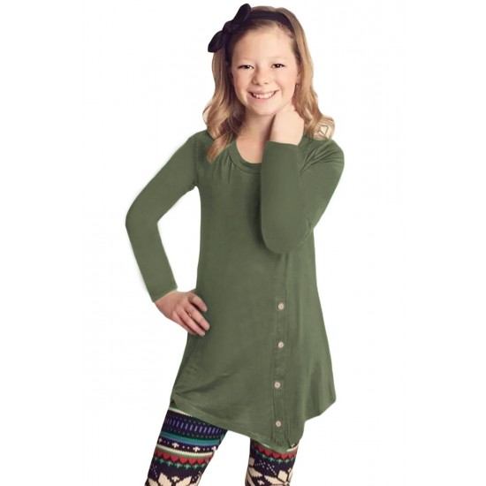 Green Little Girl Long Sleeve Button Tunic Green Little Girl Long Sleeve Button Tunic