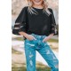 Black Girl's 3/4 Bell Sleeve Mesh Panel Blouse Black Girl's 3/4 Bell Sleeve Mesh Panel Blouse