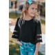 Black Girl's 3/4 Bell Sleeve Mesh Panel Blouse Black Girl's 3/4 Bell Sleeve Mesh Panel Blouse