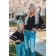 Black Girl's 3/4 Bell Sleeve Mesh Panel Blouse Black Girl's 3/4 Bell Sleeve Mesh Panel Blouse