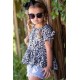 Leopard Tied Sleeves Ruffled Hem Little Girl Top Leopard Tied Sleeves Ruffled Hem Little Girl Top