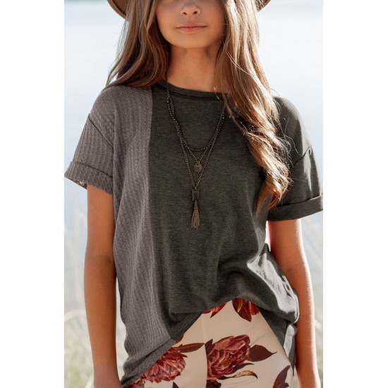 Gray Girls Mix Waffle Textured Short Sleeve Top Gray Girls Mix Waffle Textured Short Sleeve Top