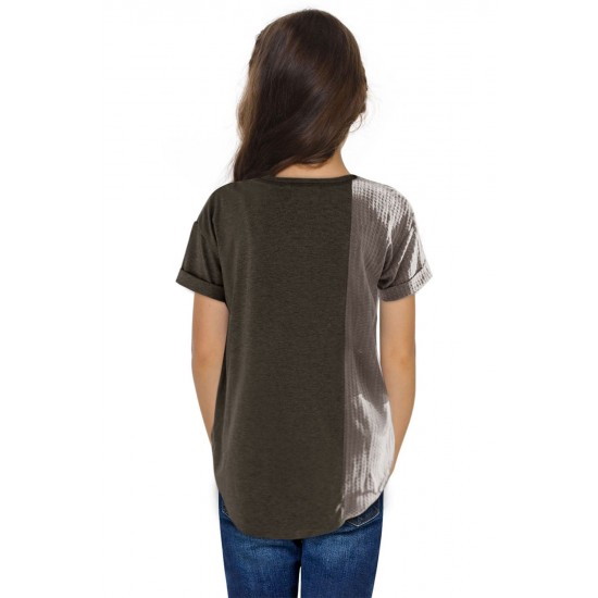 Gray Girls Mix Waffle Textured Short Sleeve Top Gray Girls Mix Waffle Textured Short Sleeve Top