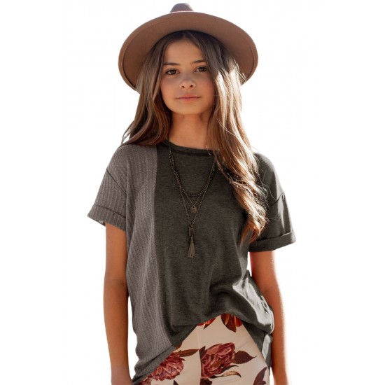 Gray Girls Mix Waffle Textured Short Sleeve Top Gray Girls Mix Waffle Textured Short Sleeve Top
