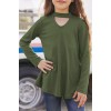 Green Choker Hollow-out Front Little Girl Kids' Long Sleeves Top