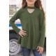 Green Choker Hollow-out Front Little Girl Kids' Long Sleeves Top Green Choker Hollow-out Front Little Girl Kids' Long Sleeves Top