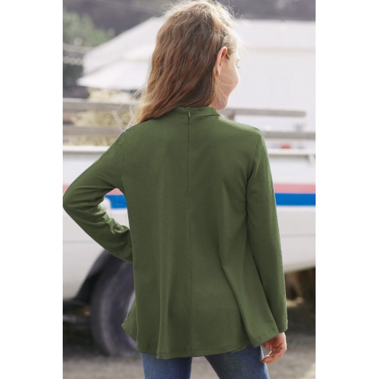 Green Choker Hollow-out Front Little Girl Kids' Long Sleeves Top Green Choker Hollow-out Front Little Girl Kids' Long Sleeves Top