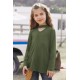 Green Choker Hollow-out Front Little Girl Kids' Long Sleeves Top Green Choker Hollow-out Front Little Girl Kids' Long Sleeves Top