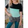Green Twisted Knot Color Block Short Sleeve Tee