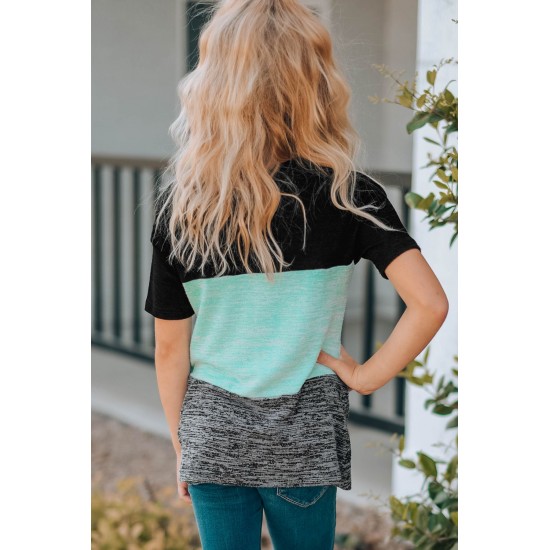 Green Twisted Knot Color Block Short Sleeve Tee Green Twisted Knot Color Block Short Sleeve Tee
