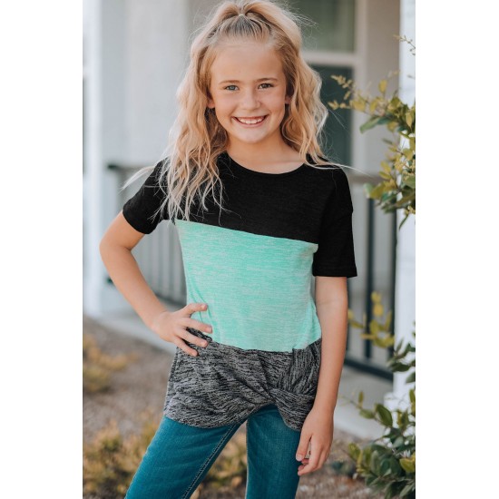 Green Twisted Knot Color Block Short Sleeve Tee Green Twisted Knot Color Block Short Sleeve Tee