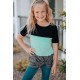 Green Twisted Knot Color Block Short Sleeve Tee Green Twisted Knot Color Block Short Sleeve Tee