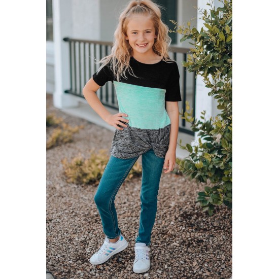 Green Twisted Knot Color Block Short Sleeve Tee Green Twisted Knot Color Block Short Sleeve Tee
