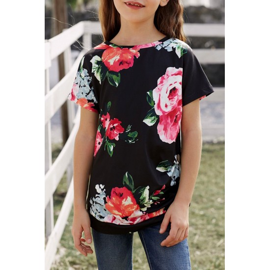 Black Blooming Floral Little Girls’ T-shirt Black Blooming Floral Little Girls’ T-shirt