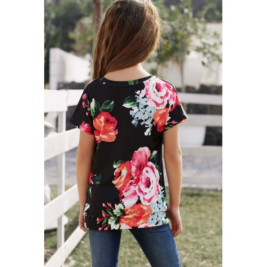 Black Blooming Floral Little Girls’ T-shirt Black Blooming Floral Little Girls’ T-shirt