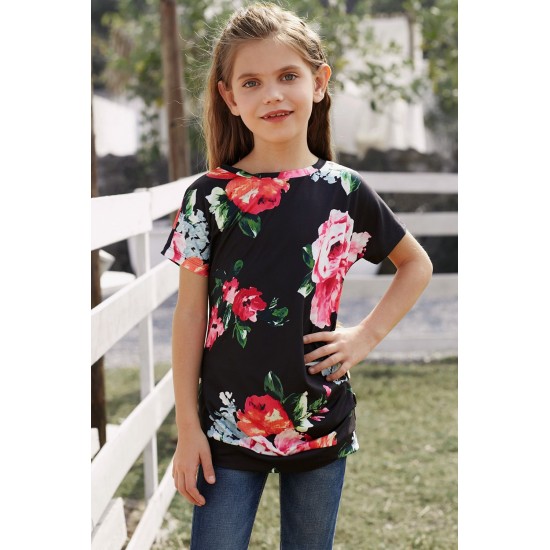 Black Blooming Floral Little Girls’ T-shirt Black Blooming Floral Little Girls’ T-shirt