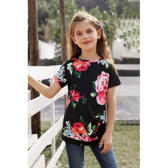Black Blooming Floral Little Girls’ T-shirt Black Blooming Floral Little Girls’ T-shirt
