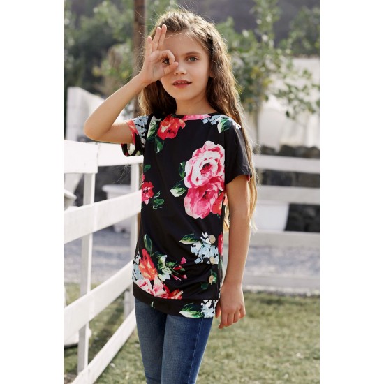Black Blooming Floral Little Girls’ T-shirt Black Blooming Floral Little Girls’ T-shirt