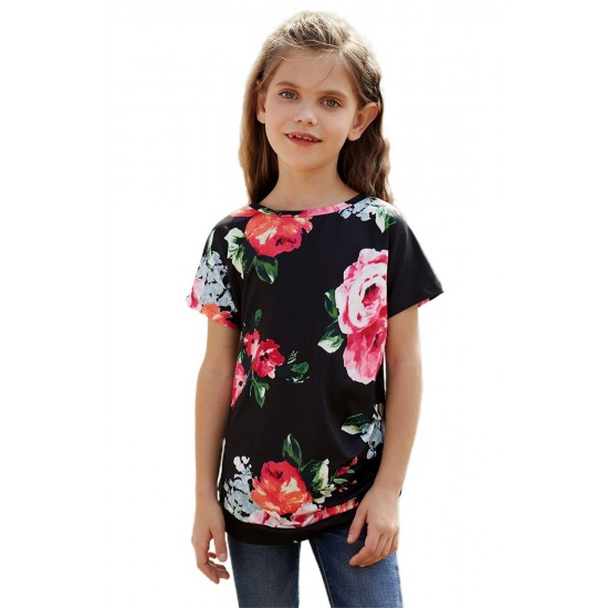 Black Blooming Floral Little Girls’ T-shirt Black Blooming Floral Little Girls’ T-shirt