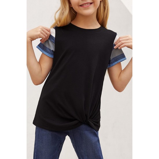 Black Girls' Striped Sleeves Tee Black Girls' Striped Sleeves Tee
