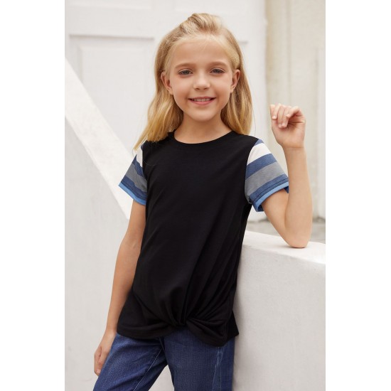 Black Girls' Striped Sleeves Tee Black Girls' Striped Sleeves Tee