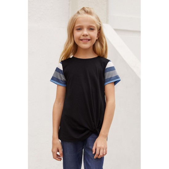 Black Girls' Striped Sleeves Tee Black Girls' Striped Sleeves Tee
