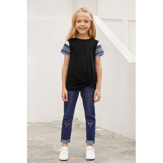 Black Girls' Striped Sleeves Tee Black Girls' Striped Sleeves Tee