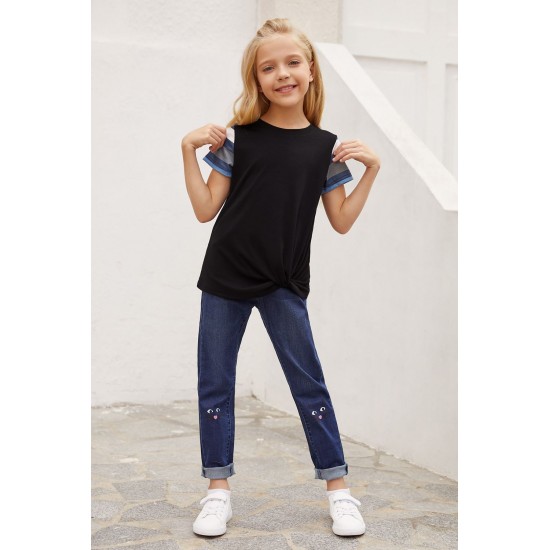 Black Girls' Striped Sleeves Tee Black Girls' Striped Sleeves Tee