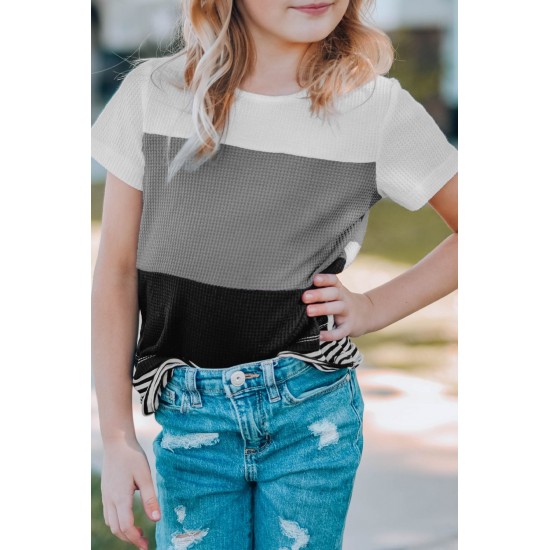 Gray Parent-child Colorblock Striped Girls' T-shirt Gray Parent-child Colorblock Striped Girls' T-shirt
