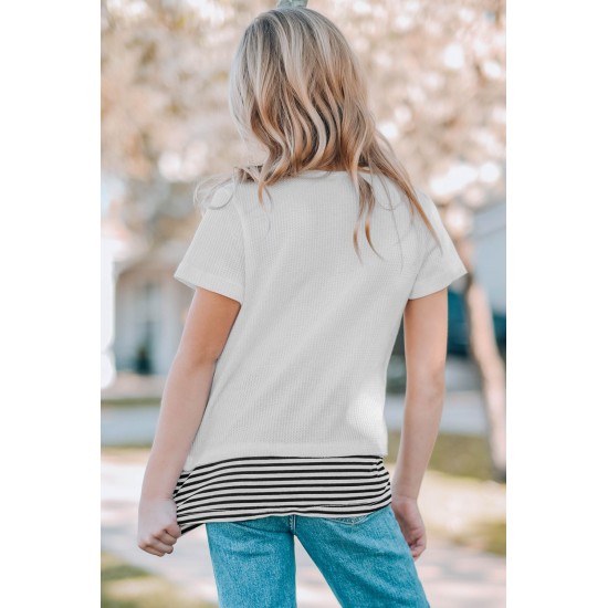 Gray Parent-child Colorblock Striped Girls' T-shirt Gray Parent-child Colorblock Striped Girls' T-shirt