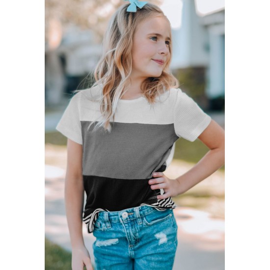 Gray Parent-child Colorblock Striped Girls' T-shirt Gray Parent-child Colorblock Striped Girls' T-shirt