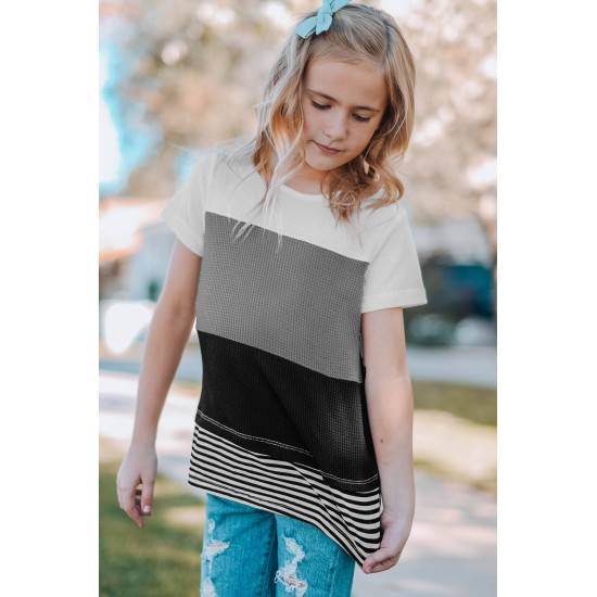 Gray Parent-child Colorblock Striped Girls' T-shirt Gray Parent-child Colorblock Striped Girls' T-shirt