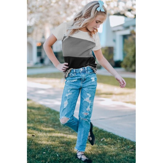 Gray Parent-child Colorblock Striped Girls' T-shirt Gray Parent-child Colorblock Striped Girls' T-shirt