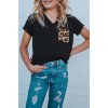 Black V Neck Leopard Splicing Kid Tee
