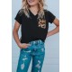Black V Neck Leopard Splicing Kid Tee Black V Neck Leopard Splicing Kid Tee