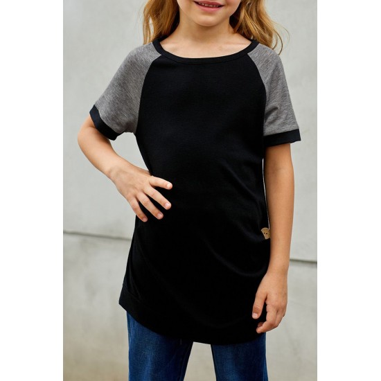 Black Raglan Sleeve Kid Tee with Side Buttons Black Raglan Sleeve Kid Tee with Side Buttons