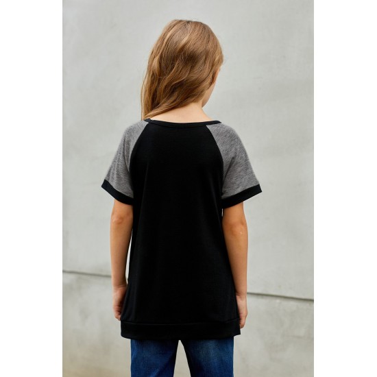 Black Raglan Sleeve Kid Tee with Side Buttons Black Raglan Sleeve Kid Tee with Side Buttons