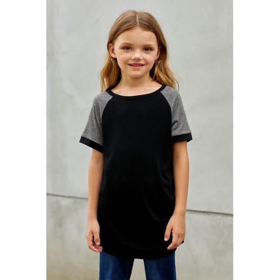 Black Raglan Sleeve Kid Tee with Side Buttons Black Raglan Sleeve Kid Tee with Side Buttons