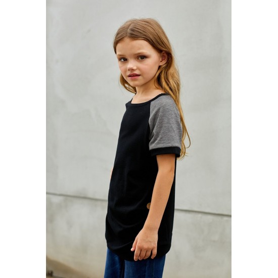 Black Raglan Sleeve Kid Tee with Side Buttons Black Raglan Sleeve Kid Tee with Side Buttons