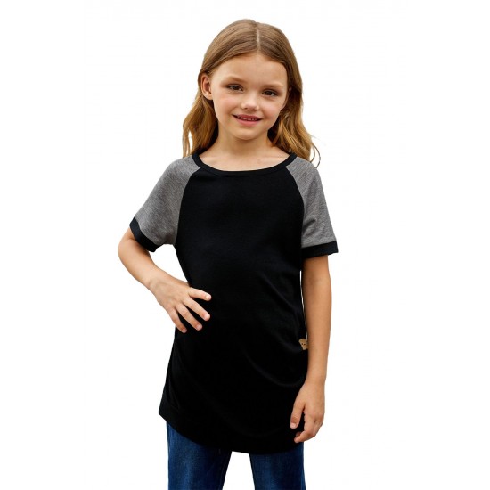 Black Raglan Sleeve Kid Tee with Side Buttons Black Raglan Sleeve Kid Tee with Side Buttons