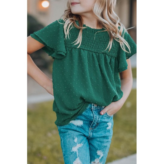 Green Little Girl Swiss Dot Ruffle Sleeves Top Green Little Girl Swiss Dot Ruffle Sleeves Top