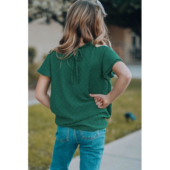 Green Little Girl Swiss Dot Ruffle Sleeves Top Green Little Girl Swiss Dot Ruffle Sleeves Top