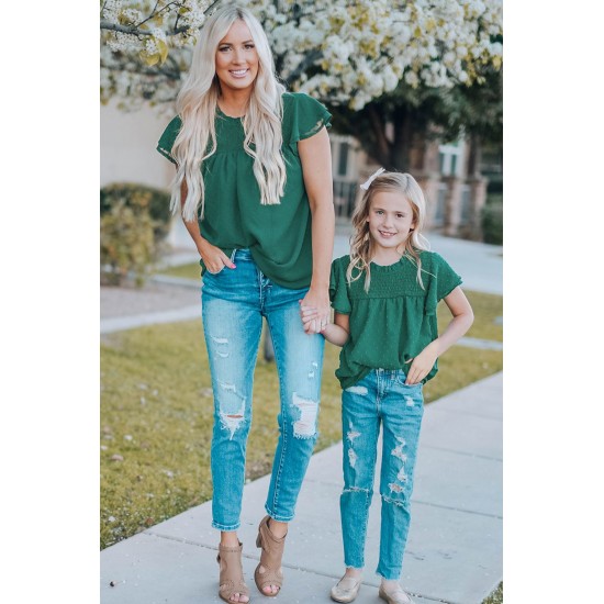 Green Little Girl Swiss Dot Ruffle Sleeves Top Green Little Girl Swiss Dot Ruffle Sleeves Top