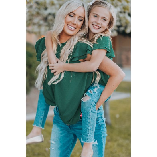 Green Little Girl Swiss Dot Ruffle Sleeves Top Green Little Girl Swiss Dot Ruffle Sleeves Top