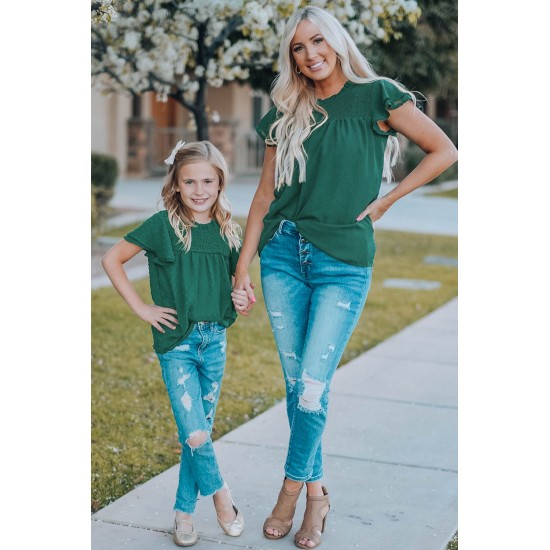 Green Little Girl Swiss Dot Ruffle Sleeves Top Green Little Girl Swiss Dot Ruffle Sleeves Top